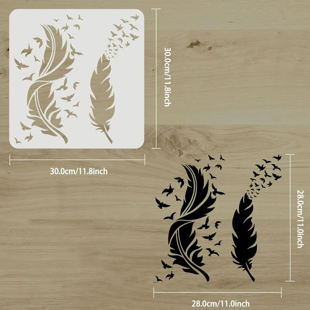 Feather Stencils for Painting 11.8x11.8inch Beautiful Feather Stencil Flying Bird Painting Stencil Bird's Feather Stencils