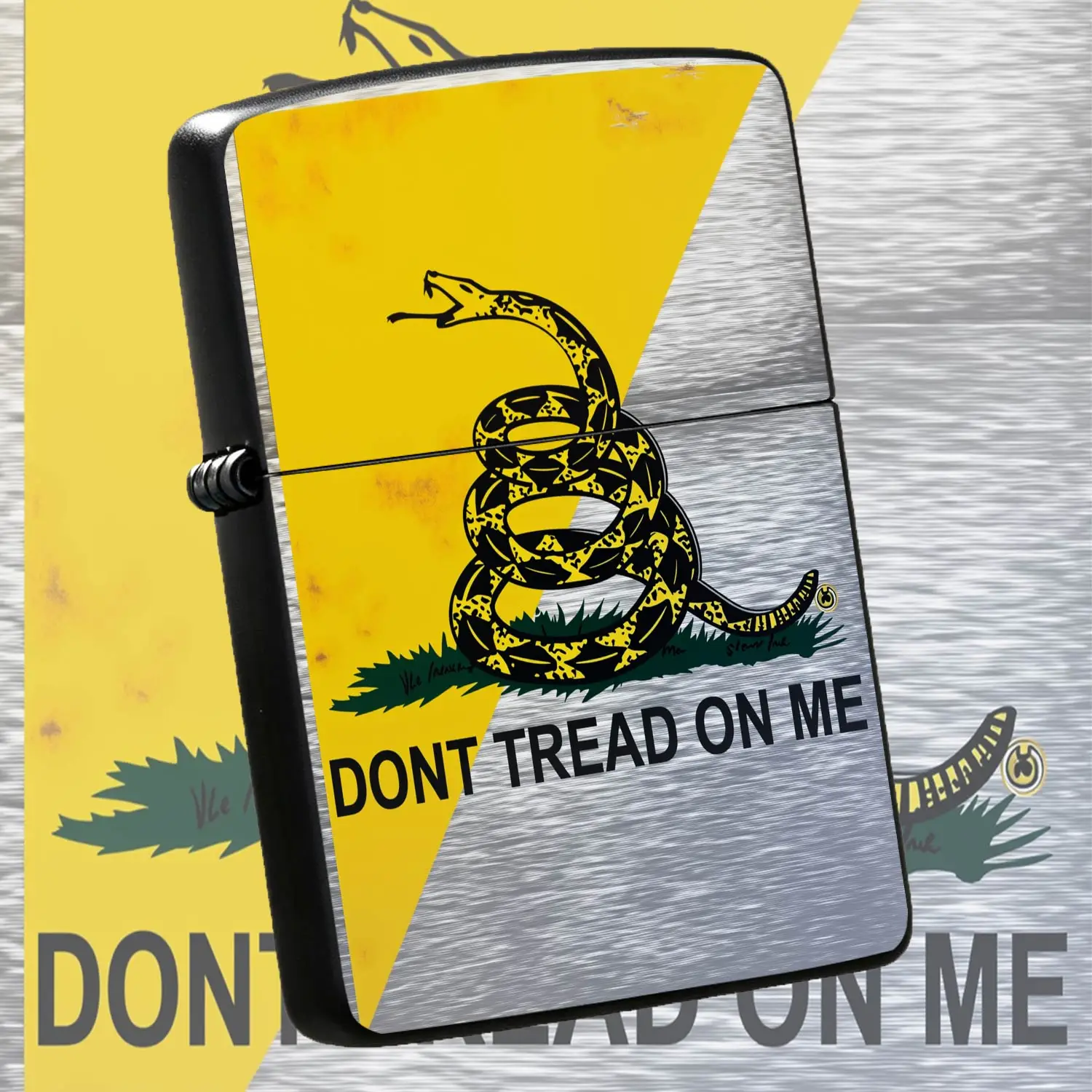 Classic Gadsden Snake Themed Portable Lighter Suitable For Outdoor Camping Daily Commute And Various Scenarios Exquisite Pattern Print Durable Practical Good Gift Choice For Friends Family And Patriotic Enthusiasts A Humorous And Interestin