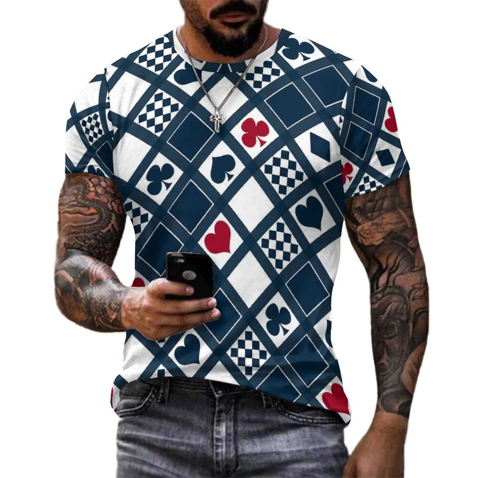 Couple Playing Cards T-Shirt Hearts Crosses Clubs Vintage T Shirts Short Sleeve Custom Tshirt Beach Streetwear Oversized Clothes