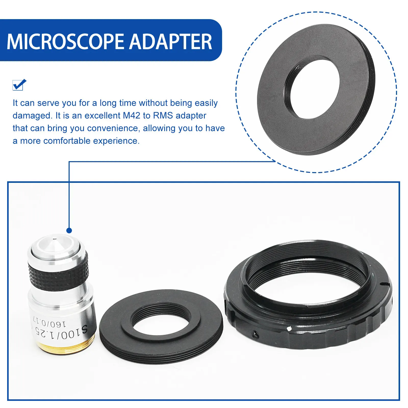 M42 to Adapter Ring Camera Microscope Converter Smooth Surface Lightweight Sturdy Anodized Aluminum Microscope Objective