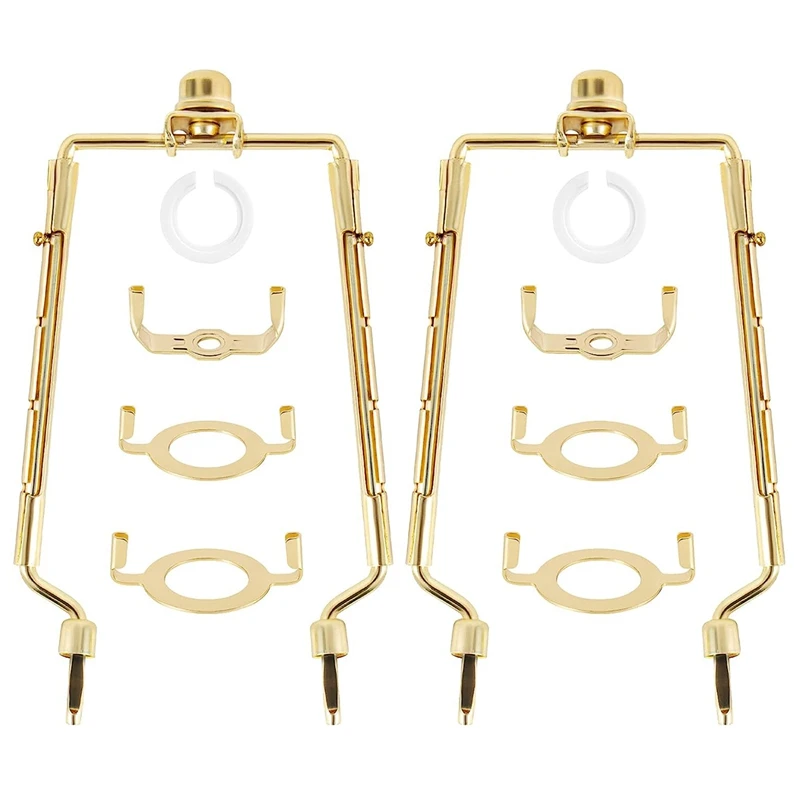 2PCS Lamp Shade Harp Holder 7Inch E14,E26,E27 Light Base Adapter Adjustable Lamp Harp Kit Gold Horn Frame Lampshade Bracket