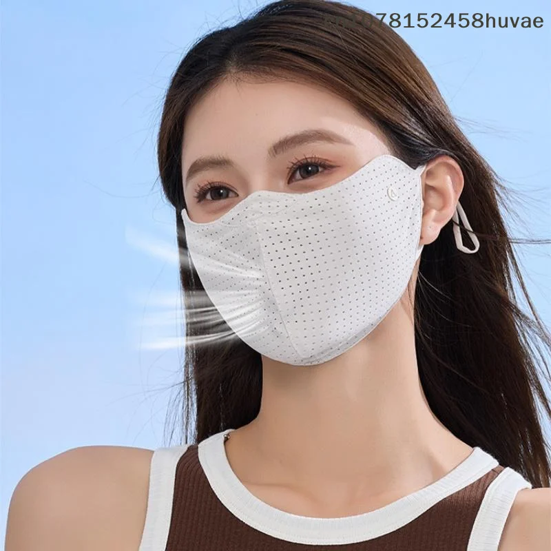 {MAX-66} Solid Color Breathable Ice Silk Mask Washable Anti-UV Anti-sun Mask Dustproof Mesh Face Cover Scarf Outdoor Sports Mask