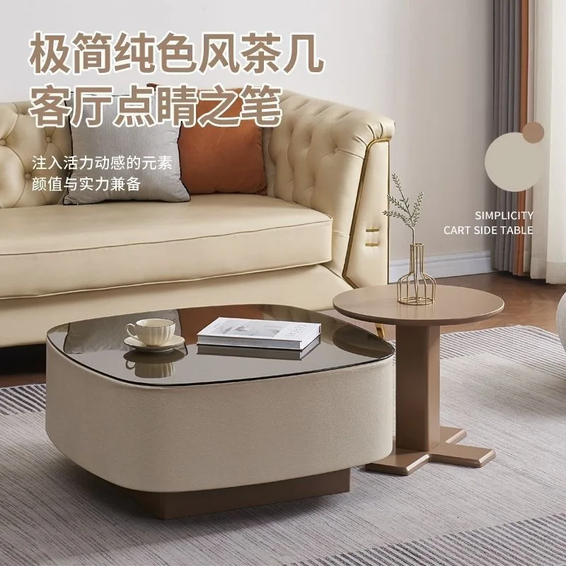 Coffee table, light luxury sintered stone cream, modern minimalist living room small apartment combo coffee table