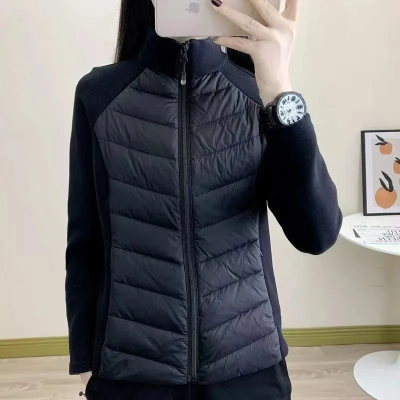 

Women Autumn Winter Cotton-Lined Jacket Detachable Inner Lining Yoga Stand Collar Edition Slim-Fit Warm Patchwork Thick Coat