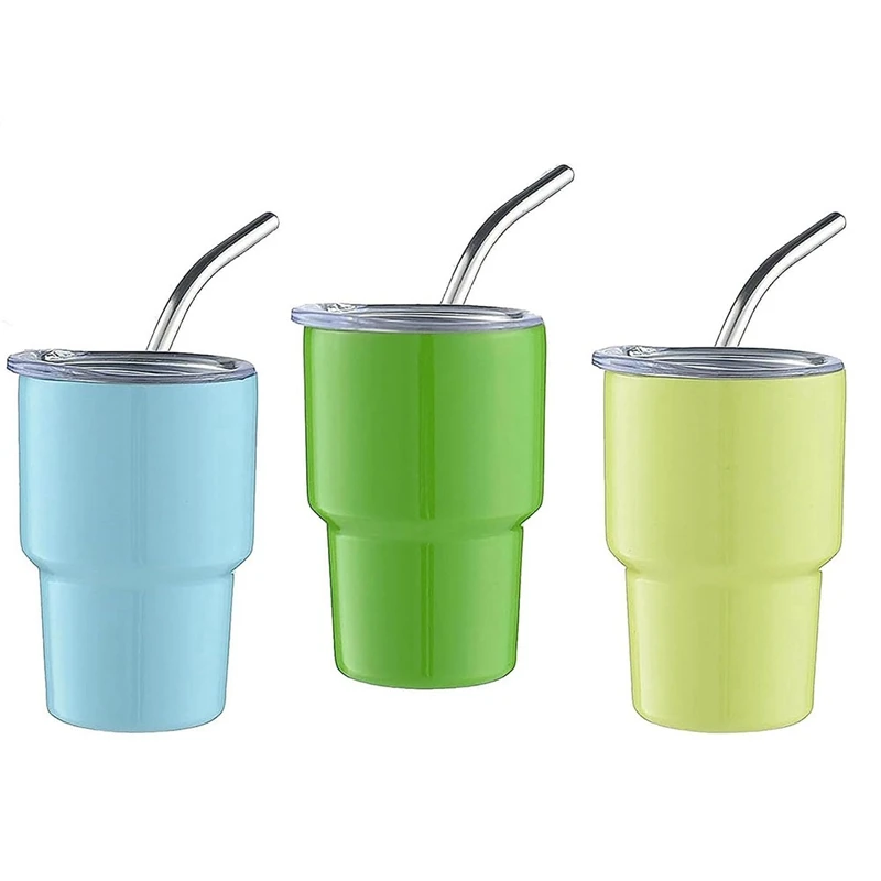 

3 Piece Mini Tumbler Shot Glass Mini Tumbler Cups Shot Glasses With Straw & Lid,2Oz (B)