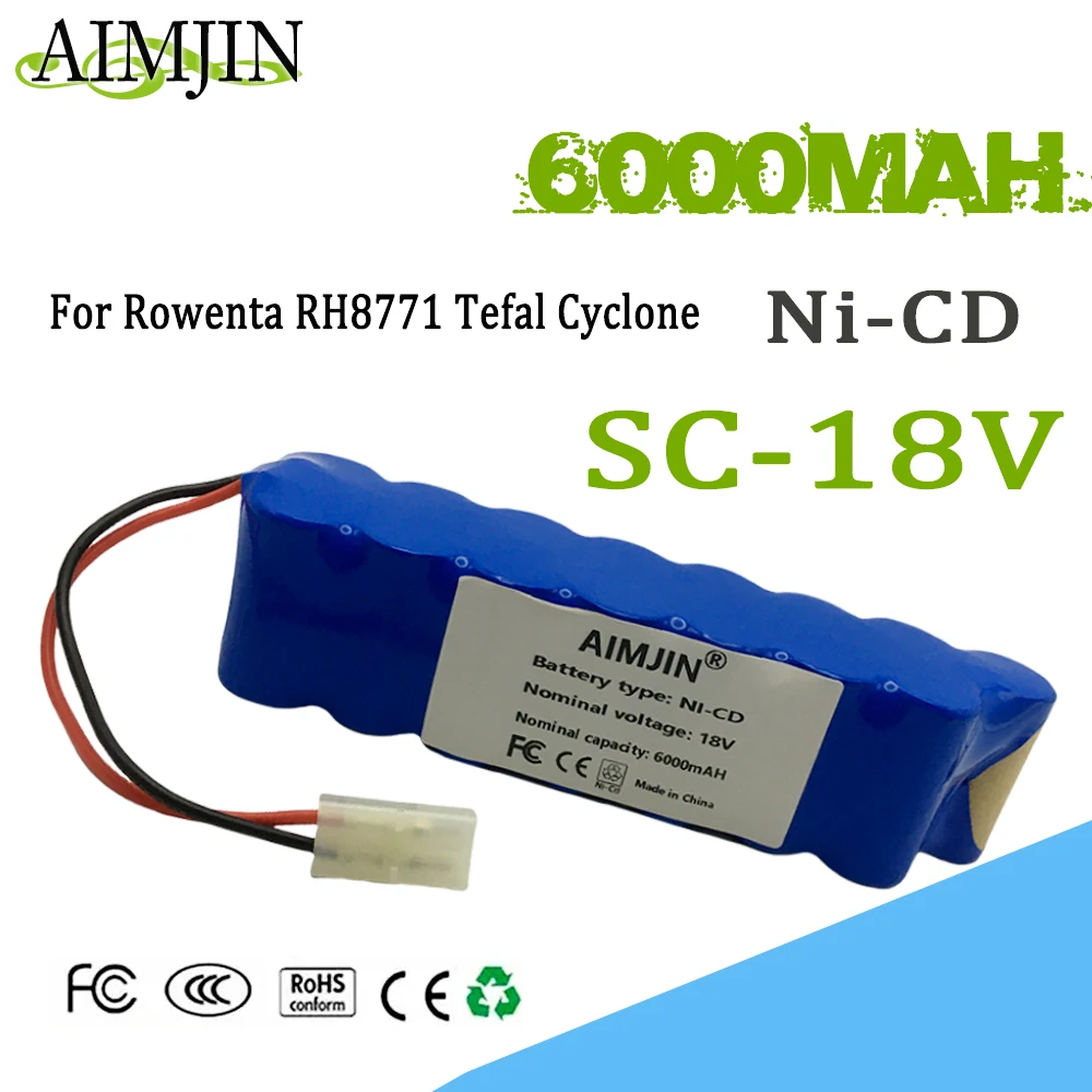 SC 18V  for-Rowenta Ni-CD Battery Pack 6000mAh CD Vacuum Cleaner RH8771 or Tefal Cyclone Extreme Vacuum Cleaner Battery P102