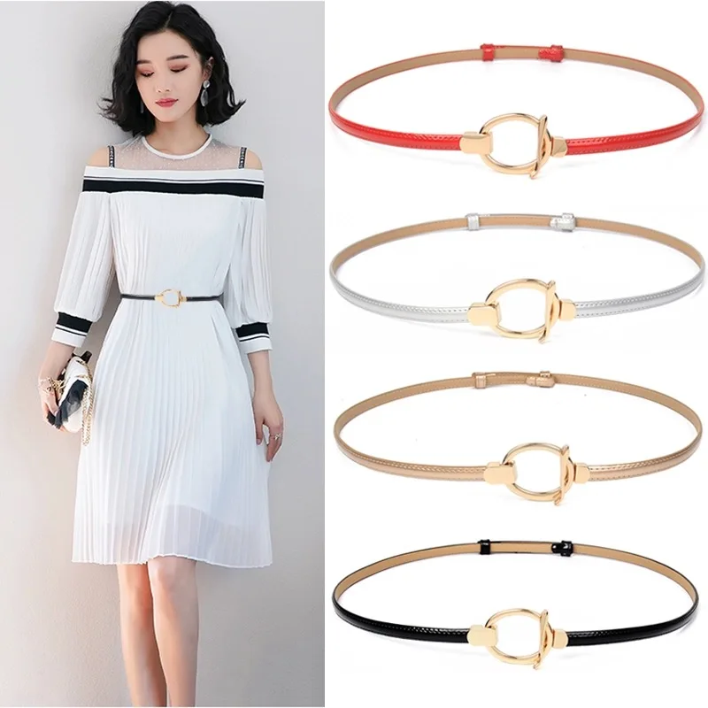 

New Luxury Women's Belts Gold Buckle Thin Belt Dress Adjustable Genuine Leather Ladies Fashion Waistband Ladies Dress Girdle