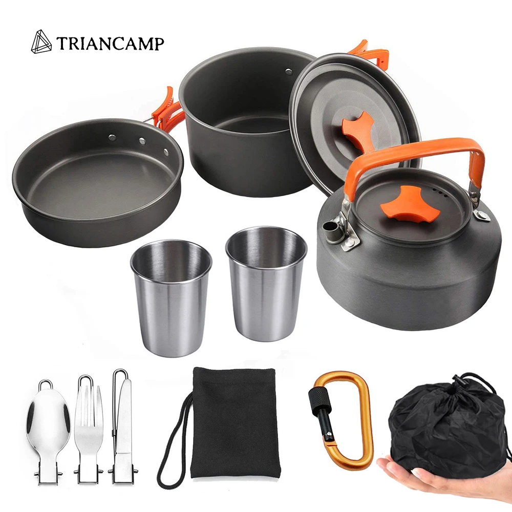 

2023 Camping Cooker Set Nonstick Portable Cookware Kit Outdoor Pot Pan Kettle Cups Tableware Tourist Nature Hike Equipment