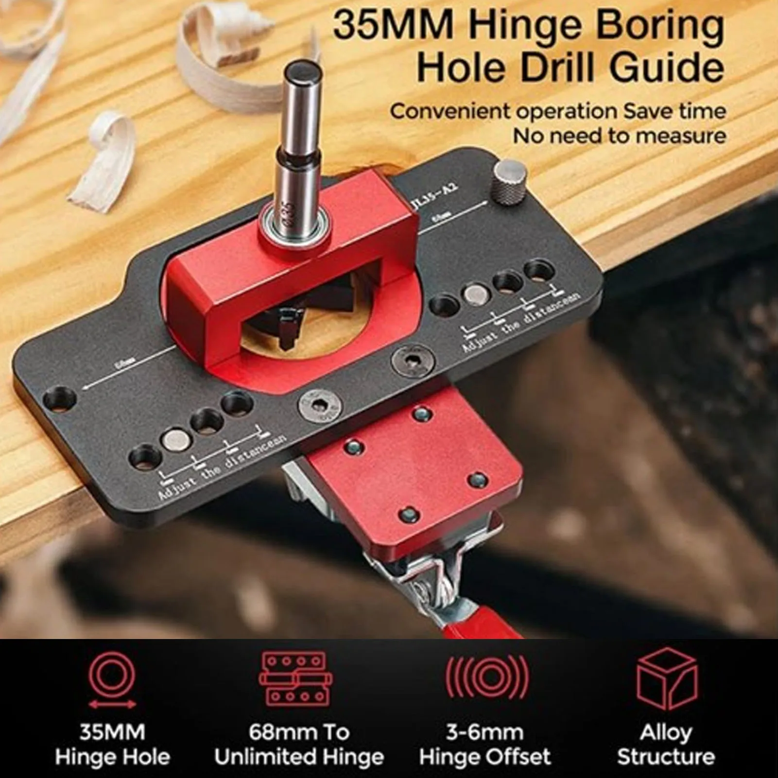 

35mm Hinge Jig Kit Aluminum Alloy Cabinet Door Boring Drilling Guide with Locking Mechanism & Depth Stops Woodworking Locator