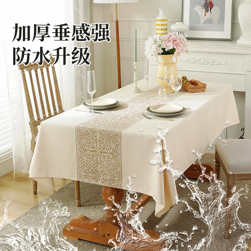 Nordic Style Waterproof Oilproof Tablecloth, Thick Linen-Like Rectangular Table Cover for Dining Kitchen Tea Table