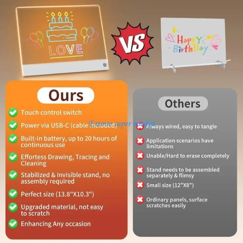 Planche à dessin Rechargeable pour enfants, grand écran 13.7 pieds, 7 colorants, luminosité Modifiable, tapis dessin LED,