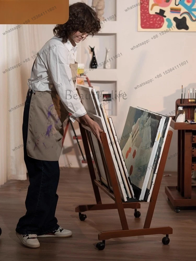 Minimalist Painting Tools Studio Oil Painting Easel Storage Movable Display Rack