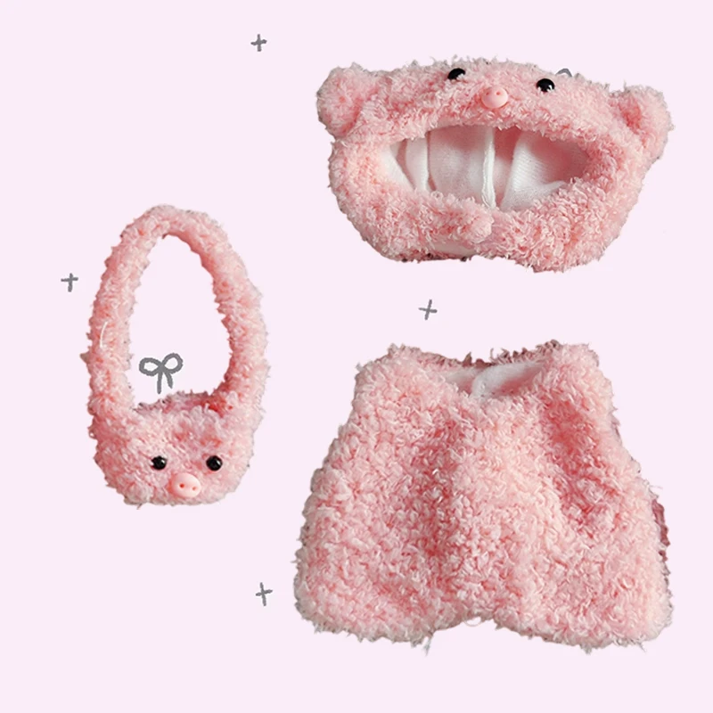 Conjunto de ropa para muñeca Labubu de 17cm, bonito traje de felpa rosa, sombrero, bolsa, chaleco, accesorios, muñeca DIY, regalo, muñeca monstruo Kawaii, ropa cambiante