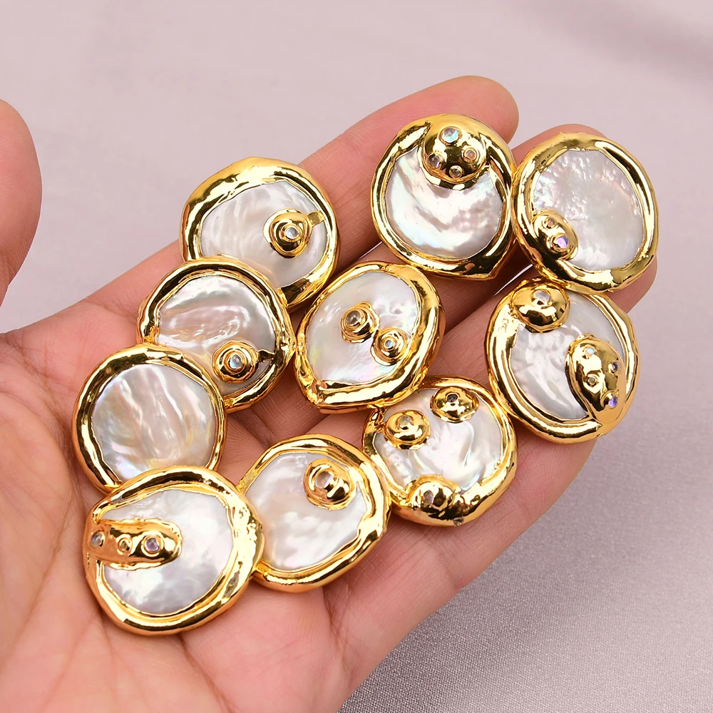 APDGG 10 Pcs 25x27mm Natural White Coin Pearl Beads Vintage Jewelry Handmade Accessories