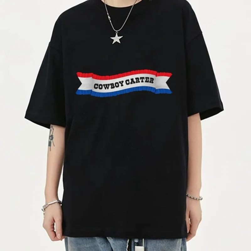 Beyonce Cowboy Carter Singer T Shirt Women Couple Clothes Short Sleeve Collar Fashion Man Cotton Summer Sporty