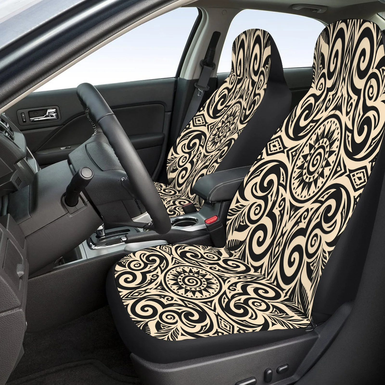 Tribal Pattern Themed Car Seat Cover Set For Most Cars Trucks, Trendy Breathable Car Seat Protector Covers Full Set, Universal C
