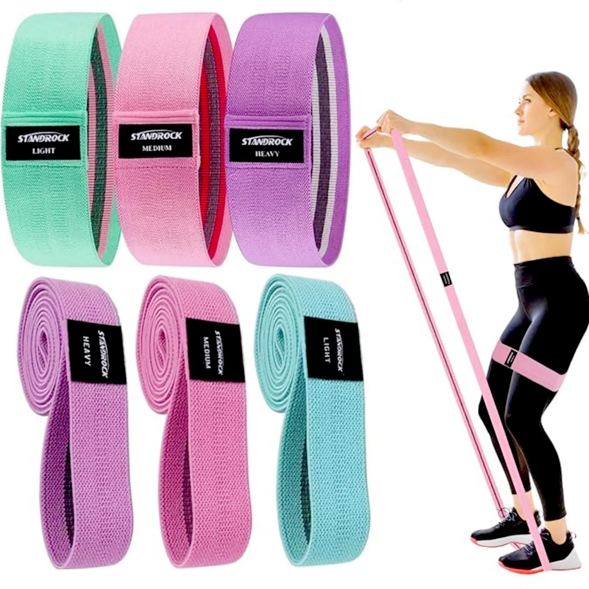 Kit Faixas Elásticas para Glúteos 3 Níveis de Resistência, Leves e Portáteis para Treino em Casa ou Academia