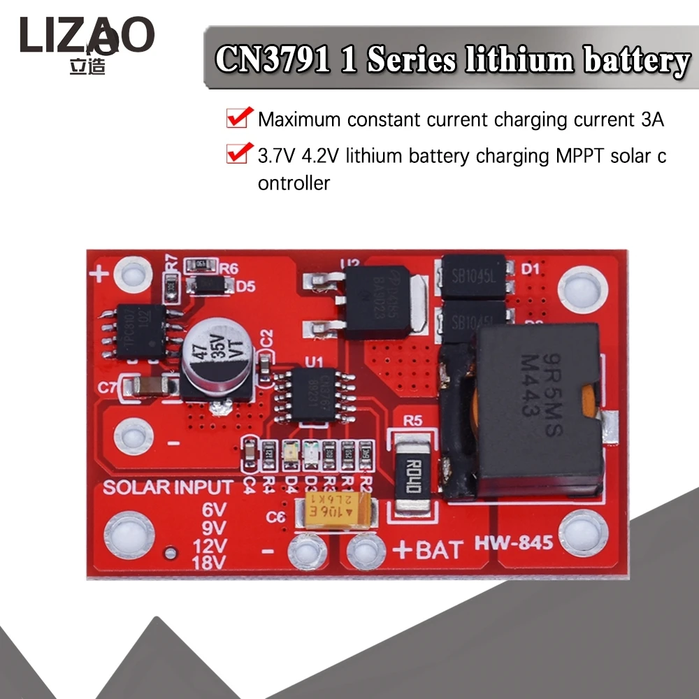 LIZAO CN3791 MPPT Solar Charging Module 1S 3.7V 18650 Lithium Battery 3A 6V 9V 12V Solar Panel Charge Controller Board