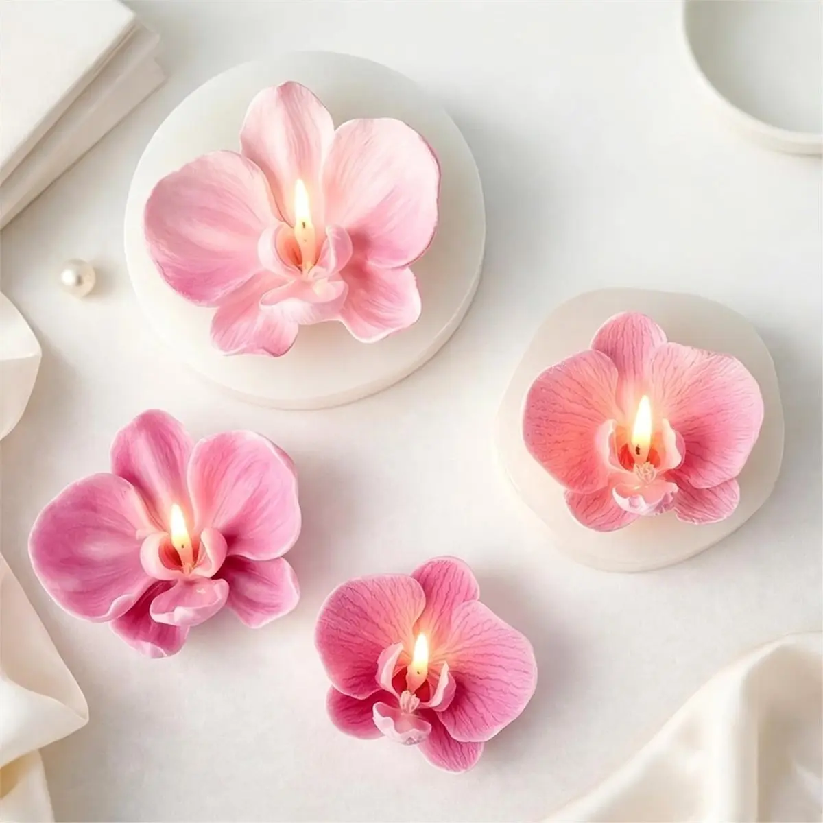 2 Pcs Phalaenopsis Orchid Flower Silicone Candle Mold, 3D Flower Epoxy Resin Molds for Fondant Chocolate Candy Cake