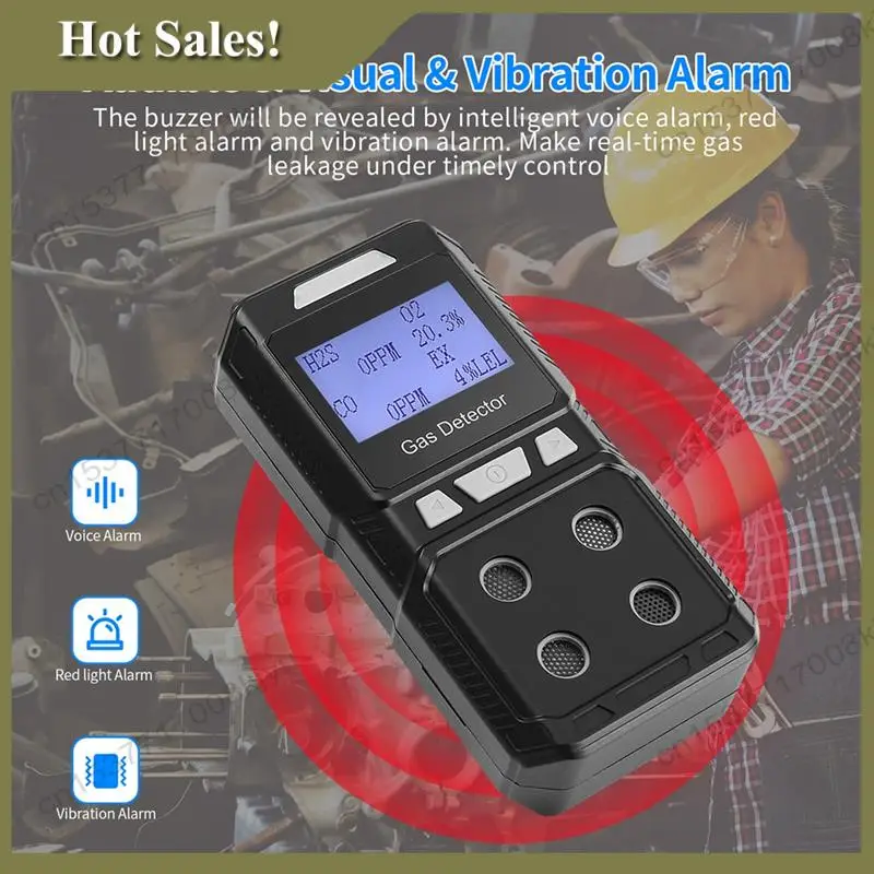 -A23G Portable 4 Gas Detector Toxic And Combustible Gas Detector Analyzer High Precision EX O2 H2S CO US Plug