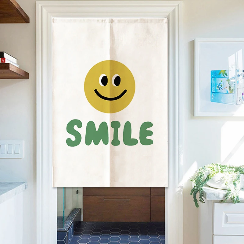 Cartoon Smiling Face Printing Door Curtain Kitchen Entrance Drapes Living Room Partition Hanging Curtains Cabinet Short Curtain