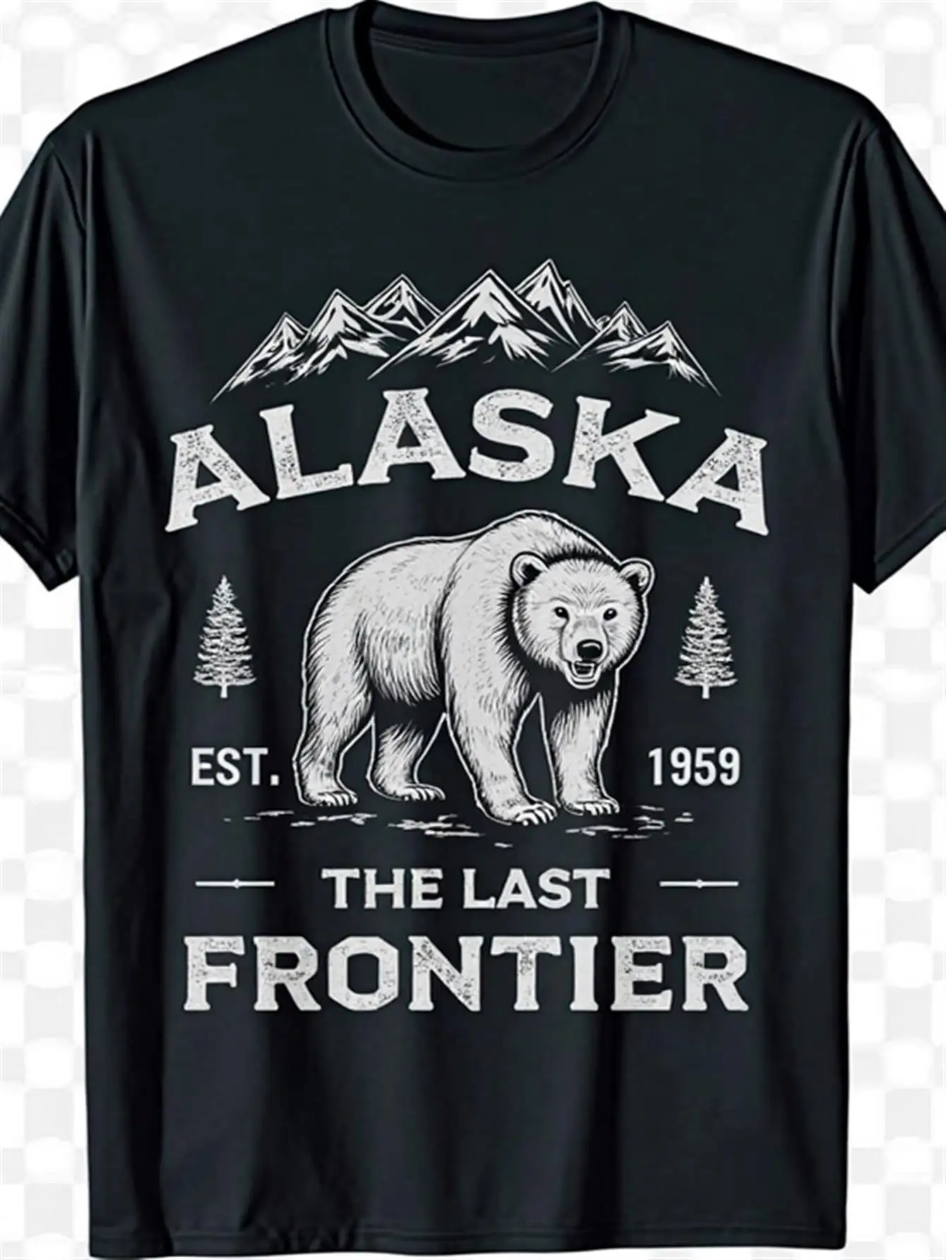 Men's 100% Cotton Vintage Alaska Last Frontier T-Shirt with Distressed Bear and State Map Design, Founded in 1959, Comfortable Regular Fit, Casual Outdoor and Everyday Wear, Alaska Theme