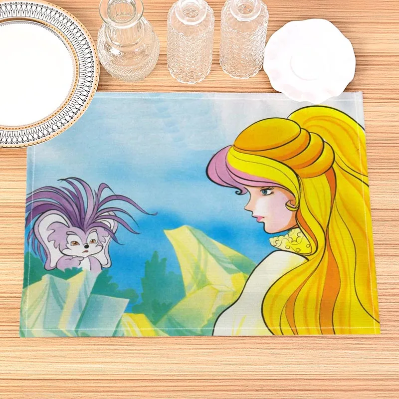 Lady Lovely Locks Print Linen Dining Table Mats Kitchen Placemat 30X40cm Coasters Pads Bowl Cup Mat