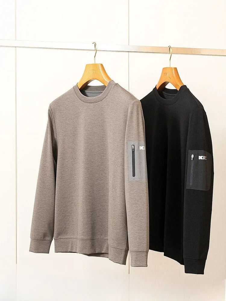 

High-End Men's Wool Blend Fce-Lined Outdoor Sweatirt Qui-Drng Thermal Base Layer irt Casual Zipper Sle Autumn