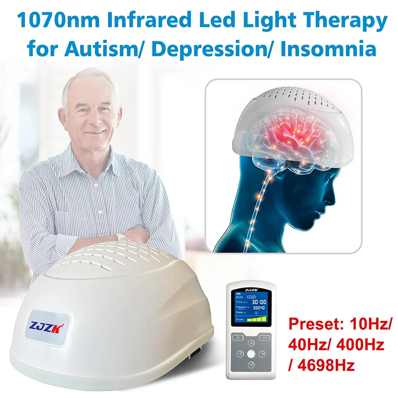 1070nm Photobiomodulation Depression Helmet Brain Therapy Insomnia Head Massager 1-20000Hz Adjustable for Parkinson Alzheimer