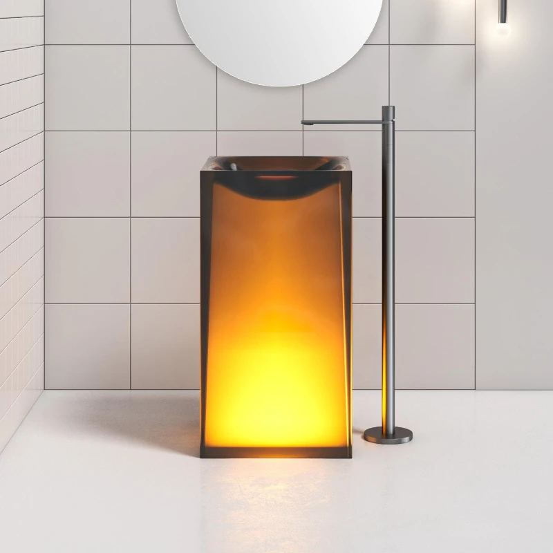 Luxury floor-to-ceiling bathroom integrated wash basin column basin