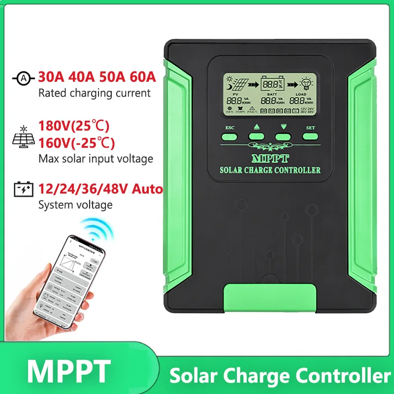 

30A 40A 50A 60A MPPT Solar Charge Controller with WiFi 12V 24V 36V 48V Auto Controller Solar Panel Battery Regulator LCD Display