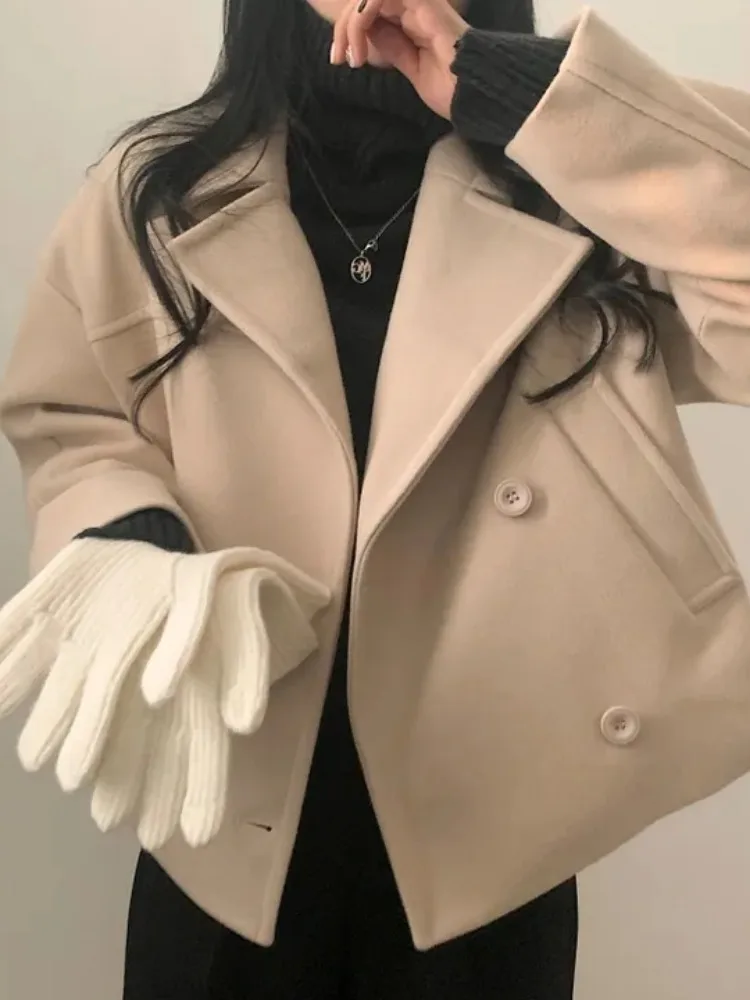 

Шикарный зимний шерстяной тюнер в стиле ретро Briti, женское свободное пальто с двубортным лацканом, универсальное модное пальто