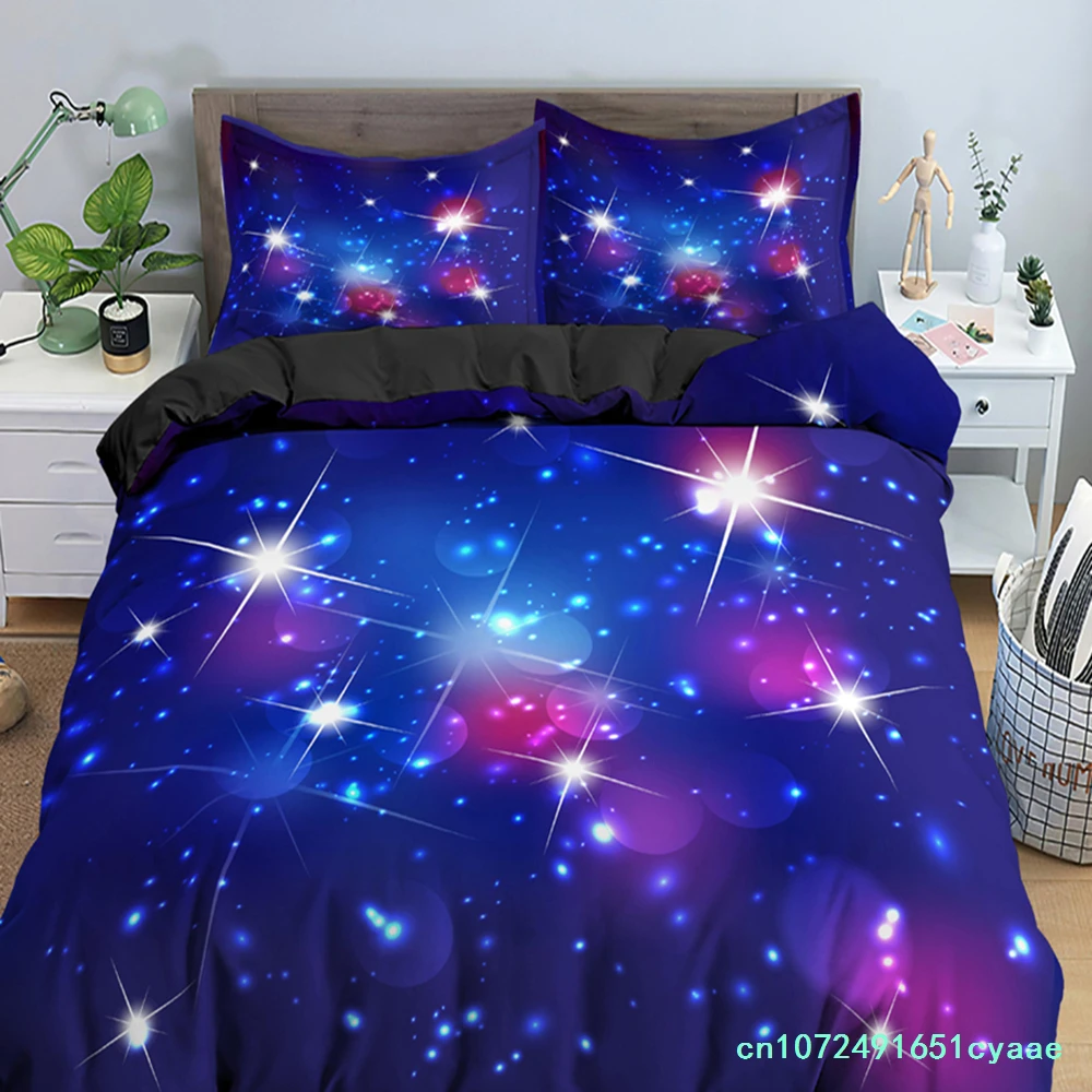Starry Sky King Queen Duvet Cover Colorful Galaxy Bedding Set Outer Space 2/3pcs Quilt Cover Glitter Polyester Comforter Cover