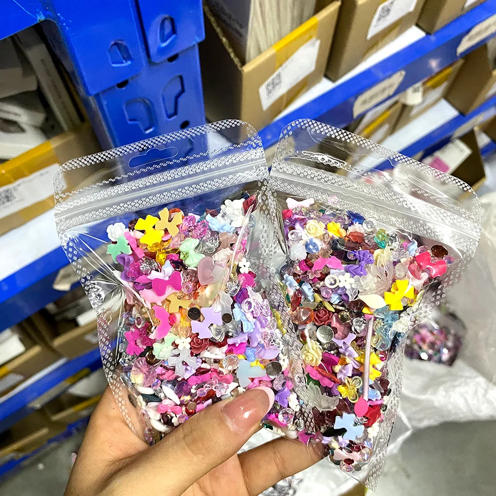 카와이 송진 리본 활 네일 참, 다채로운 플랫 백 하트, 꽃, 나비 모양, 한국 쥬얼리, 네일 아트, DIY 장식, 600 개 혼합