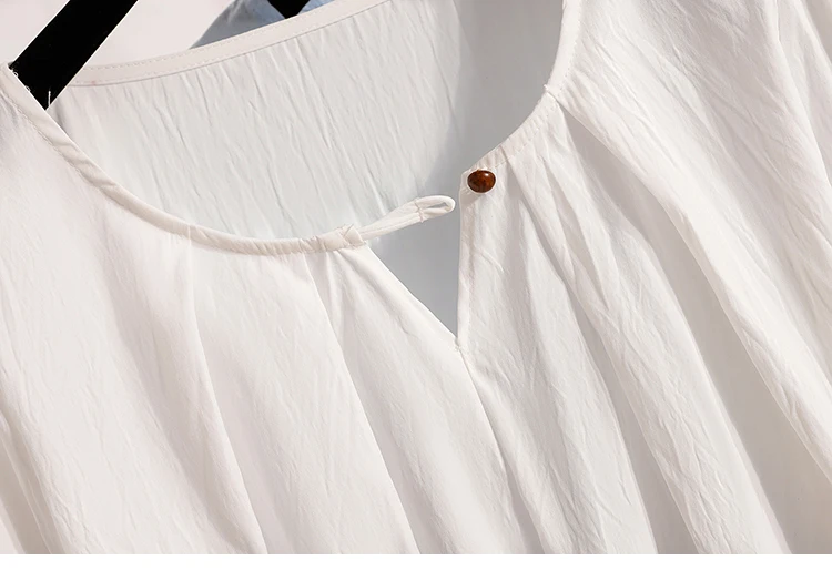 2026 Weiße Bluse mit Kordelzug-Taille, langen Ärmeln, lockerem Schnitt, verjüngendem Peplum, Babydoll-Stil, lässiges Top aus Crinkle-Stoff – Detail 11