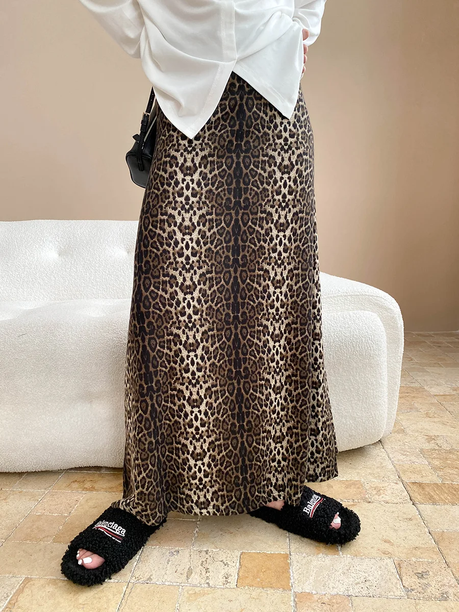 

Женская модная леопардовая юбка с эффектом похудения, длинная юбка до половины тела.