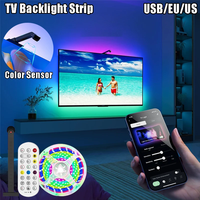 LED TV Backlight RGBIC Background Ambient Light Screen Sync Light Strip APP Control for TV Computer Screen Background Decoretion