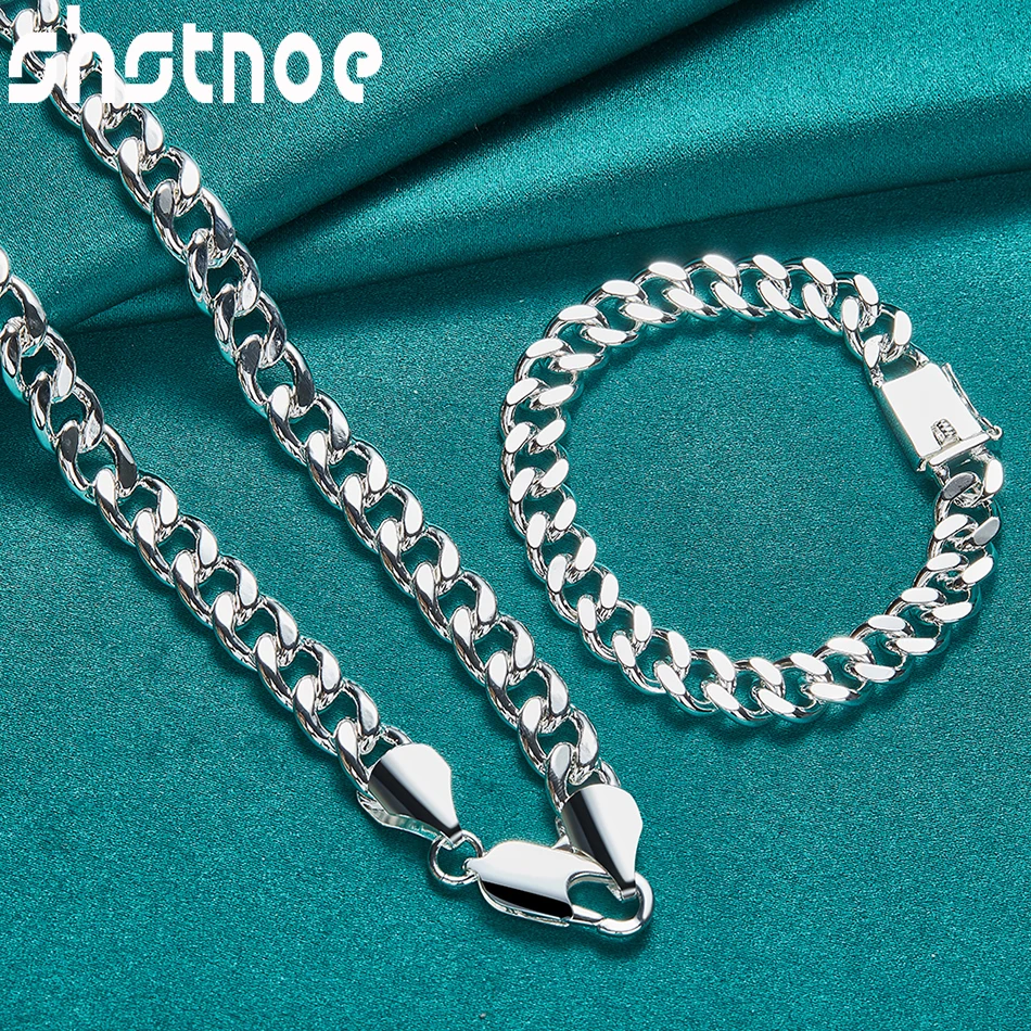 

SHSTONE 2pcs 925 Sterling Silver 10mm Chain Necklace Bracelets Jewelry Sets For Woman Fashion Wedding Party Gifts Wholesale