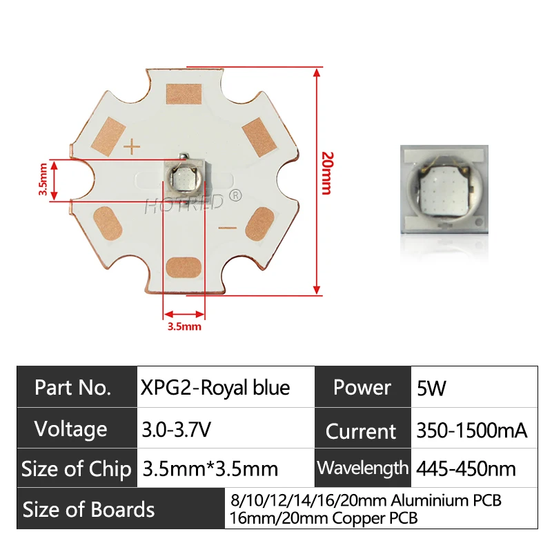 1W 3W 5W High Power LED Royal Blue 450nm 3535 XPE2 XPG2 Chip Lamp Bulbs SMD COB Diodes For DIY Grow Lamp Light Decoration Tank