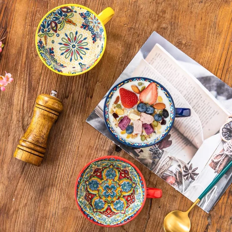Bohemian Ceramic Breakfast Cup High Appearance Level Oatmeal Cup Large Capacity Water Cup Microwavable Milk Coffee Cup