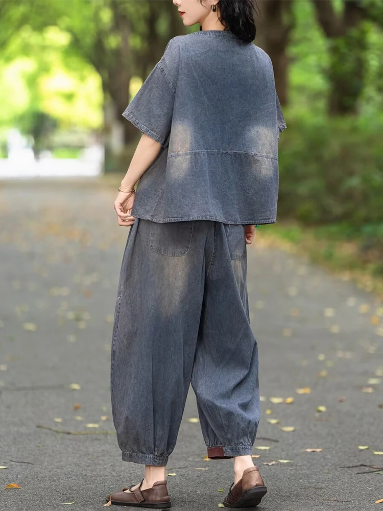 Max LuLu Design 2024 Vintage Two Pieces Sets Womens Emboridery Loose Outfits Leisure Classic Tops Ladies Harajuku Harem Pants