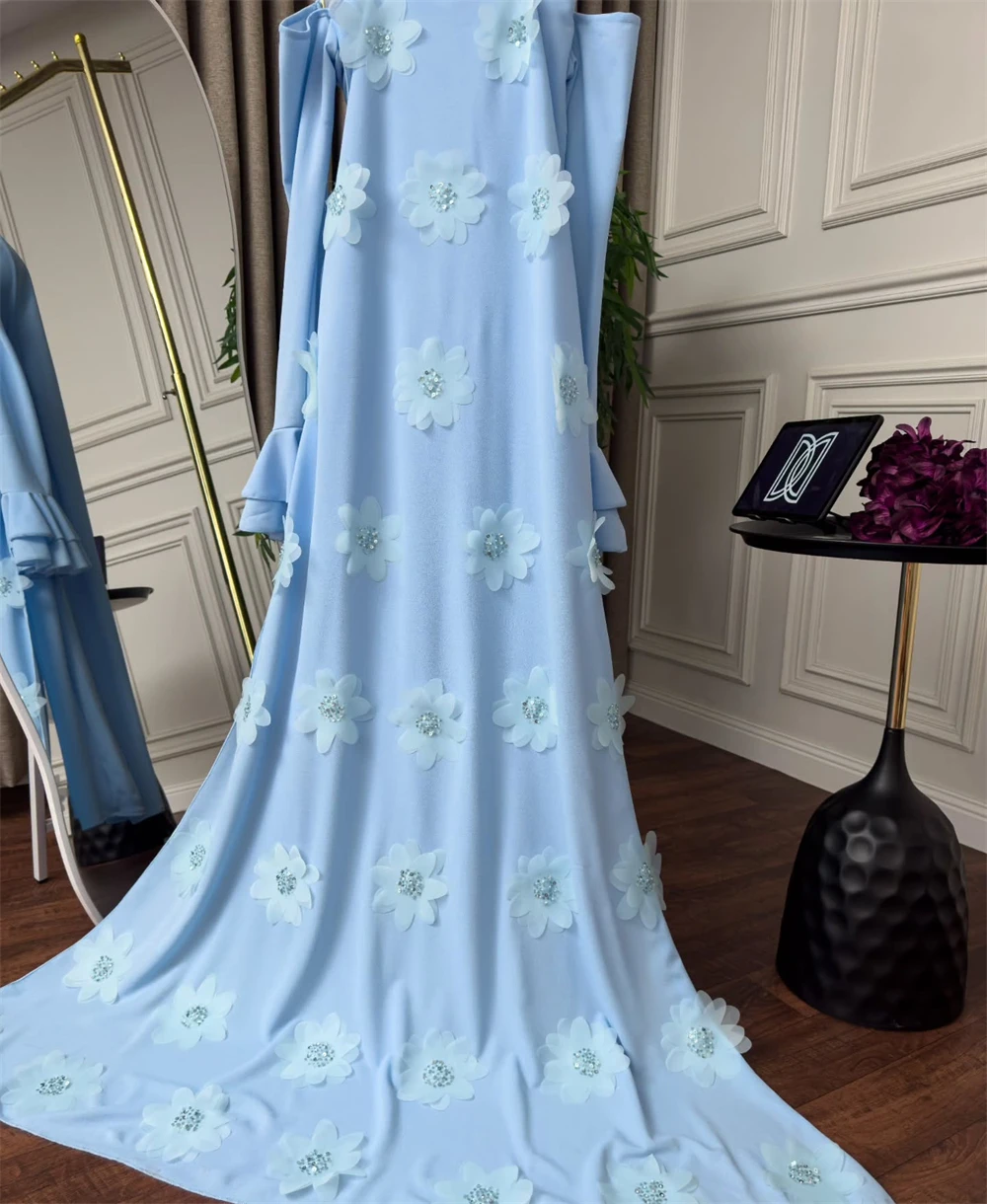 Abito da sera personalizzato Squisiti spalline maniche lunghe Abiti da ballo Sirena Cappella Treno Appliques Abiti da ritorno a casa