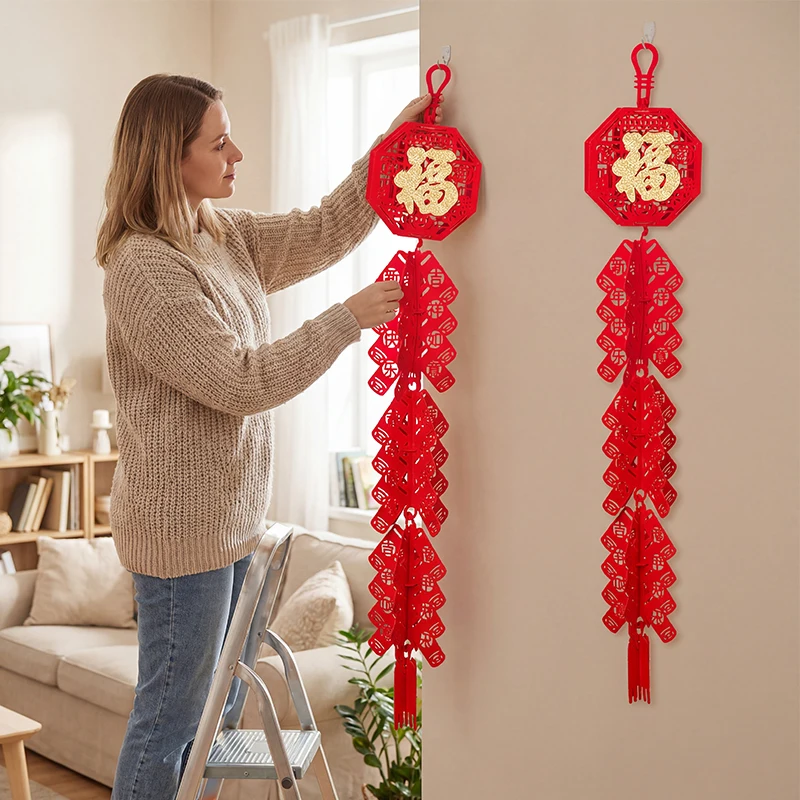 2026 Year of The Horse Spring Festival Firecracker Pendant Chinese New Year Lucky Character Pendant Home Store Decoration Gift
