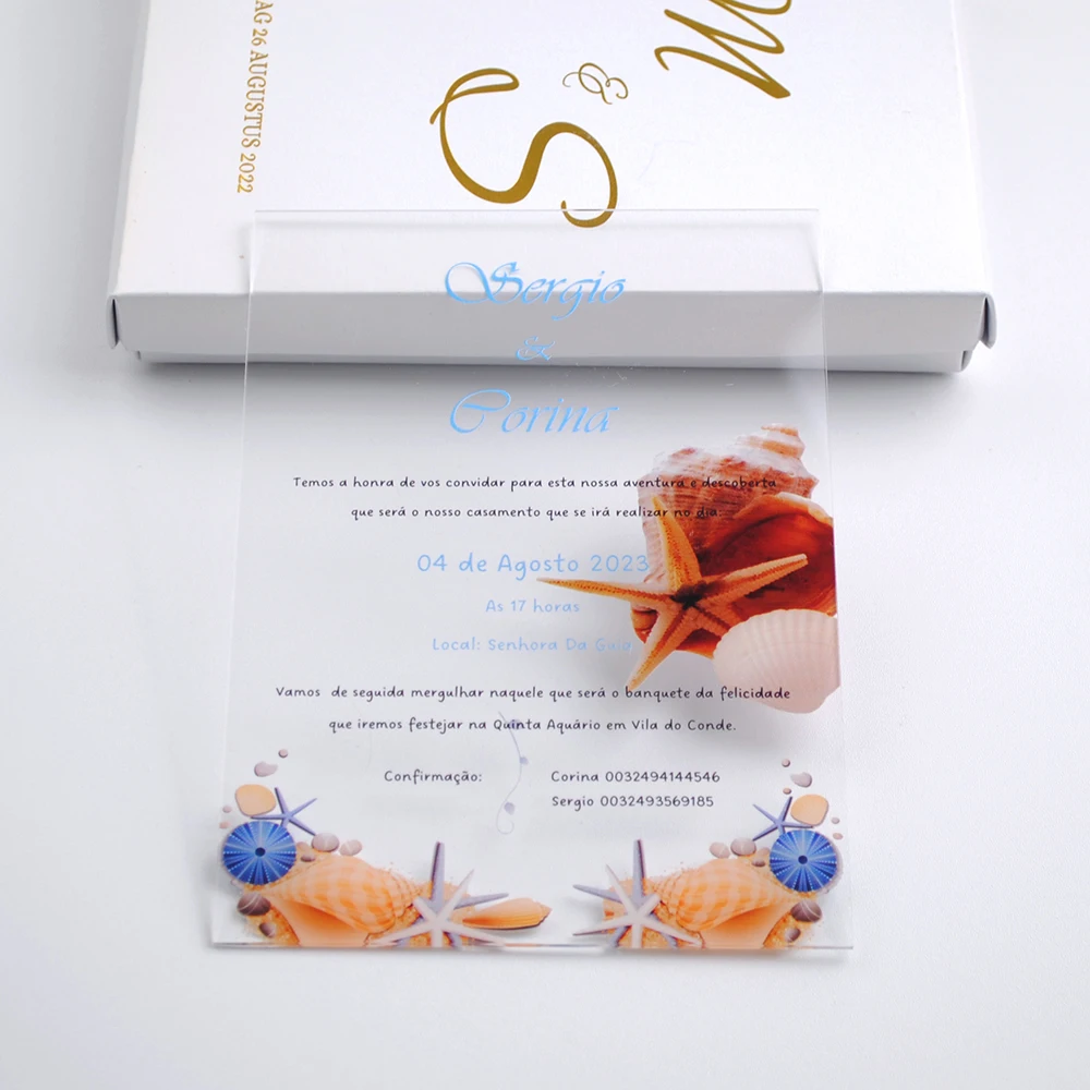 10Sets Beautiful Sea Theme Wedding Birthday Party Invitation Card Animal Seashell Design with Box