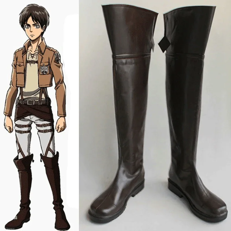 

Anime Attack on Titan Cosplay High Boots Shingeki no Kyojin Eren Jaeger Ackerman Levi Shoes Custom Size Free Shipping