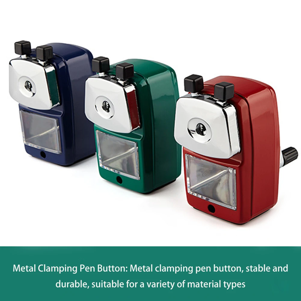 เครื่องเหลาดินสอแบบหมุนสำหรับเด็กเครื่องตัดด้วยมือสำหรับโรงเรียนสำนักงานด้วยตนเองเครื่องเขียนตั้งโต๊ะของขวัญข้อเหวี่ยงมือกับภาชนะบ้าน