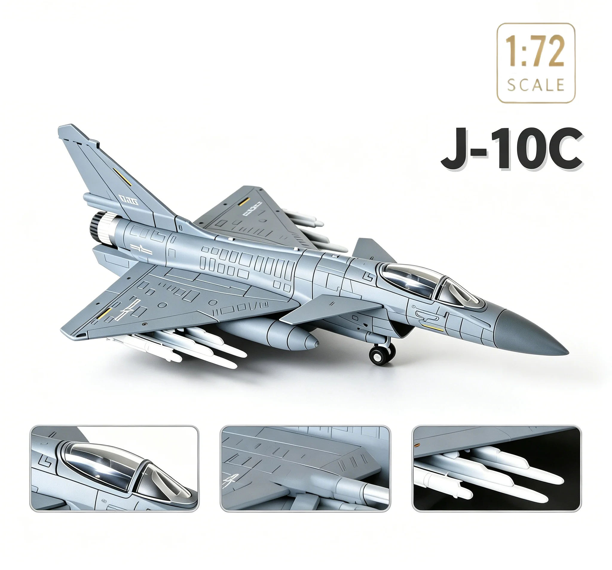 Kit d'assemblage rapide en plastique de chasseur J-10C Dragon Vigoureux à l'échelle 1:72, pré-peint gris, modèle d'avion militaire de l'Armée de l'Air Chinoise