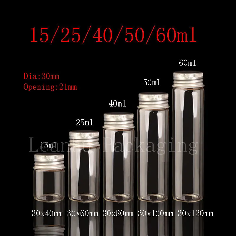 15ml 25ml 40ml 50ml 60ml Screw Neck Glass Bottle With Aluminum Cap Glass Tube Container With Lid Glass Vial Cut Tobacco Box