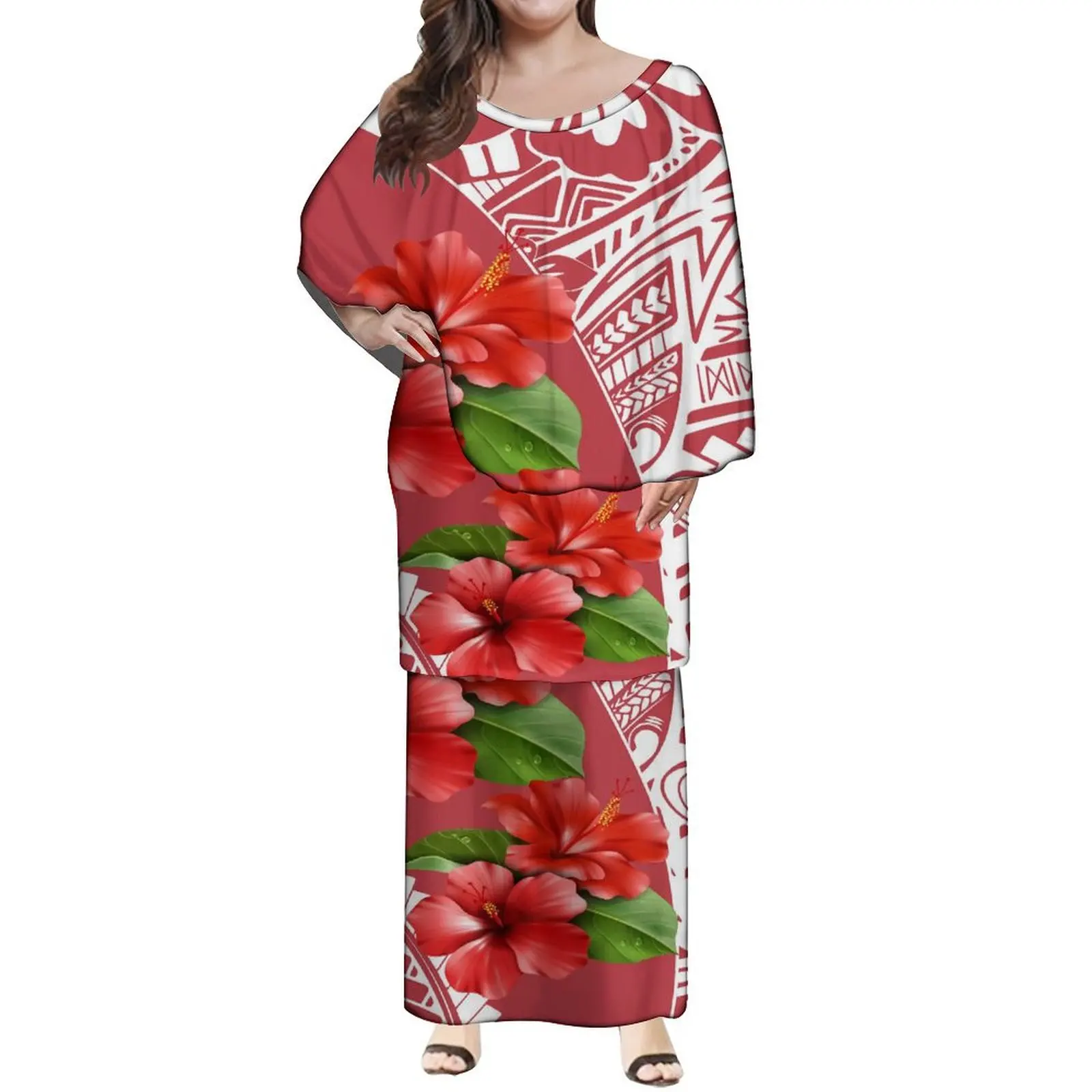 

Samoa Design Chic Tribal Puletasi High Quality Polynesian Street Wear High Quality Suits Cape Sleeves Puletasi Custom Maxi Dress