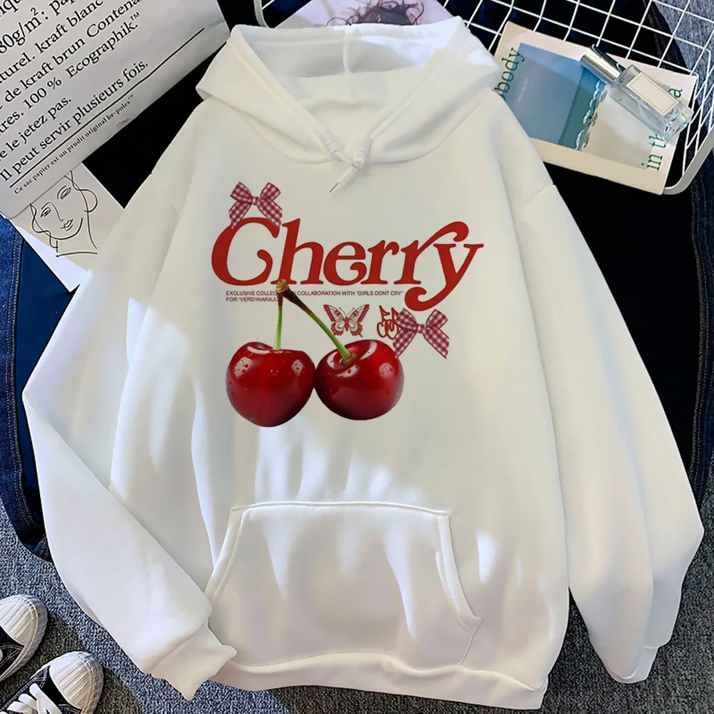 Cherry hoodie soft fabric kawaii clothes for teens casual wear harajuku sweatshirts patterned modern style streetwear winter